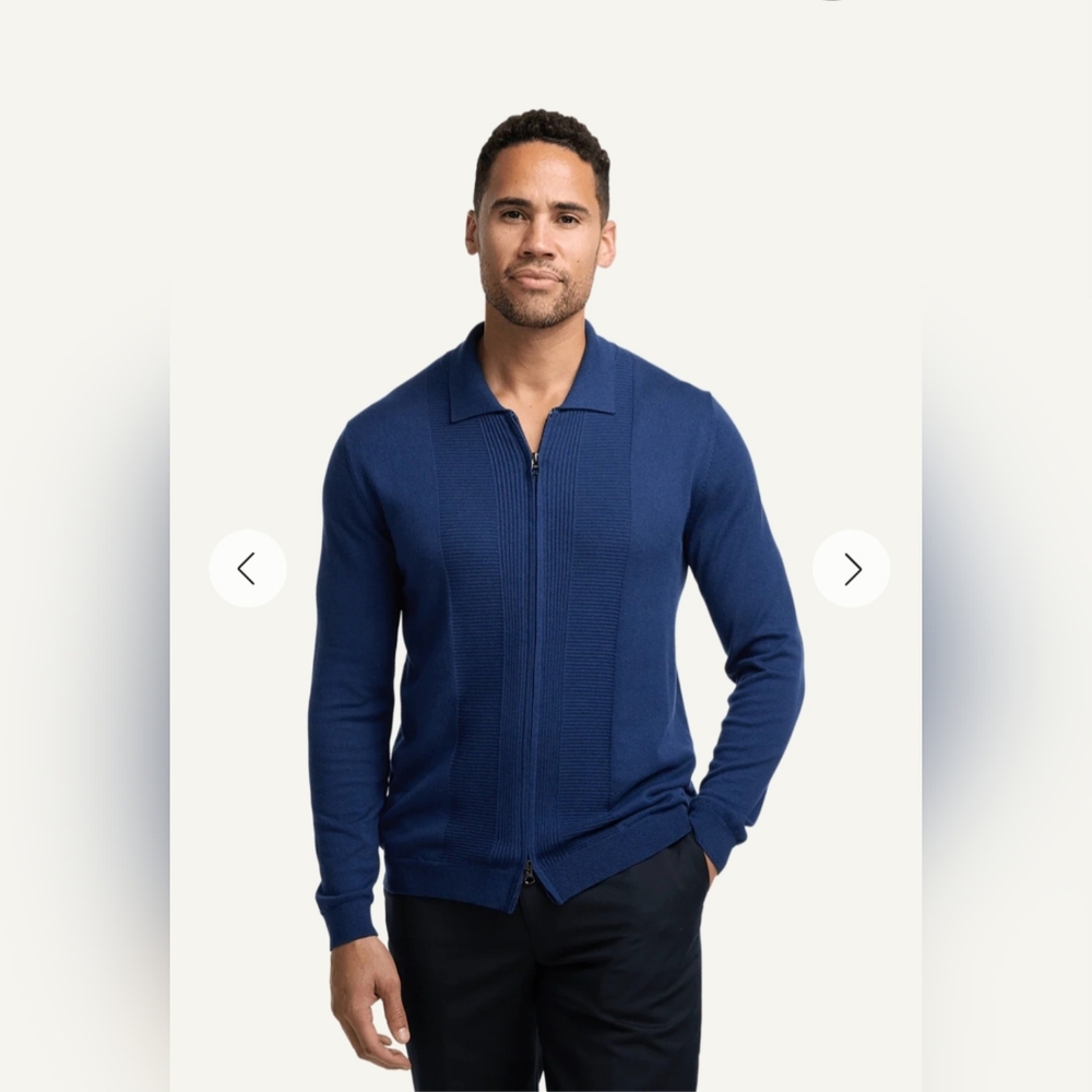 Paul Fredrick Silk Cotton Cashmere Full Zip Polo. Size XL